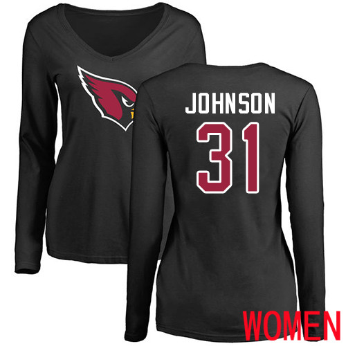 Arizona Cardinals Black Women David Johnson Name And Number Logo NFL Football #31 Long Sleeve T Shirt->nfl t-shirts->Sports Accessory